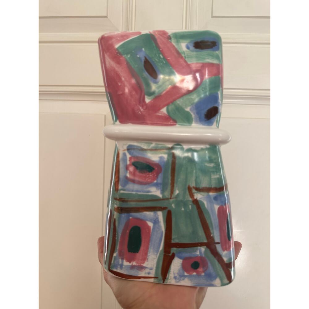 Vintage hand-painted vase colorful abstract unique rare one of a kind unique - Picture 1 of 16